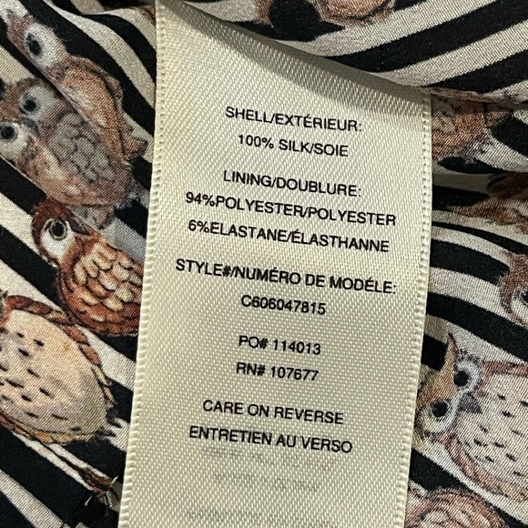 Alice + Olivia Long Sleeve Button Down Blouse, 100% Silk, Owl Print, Size Small - Picture 5 of 12